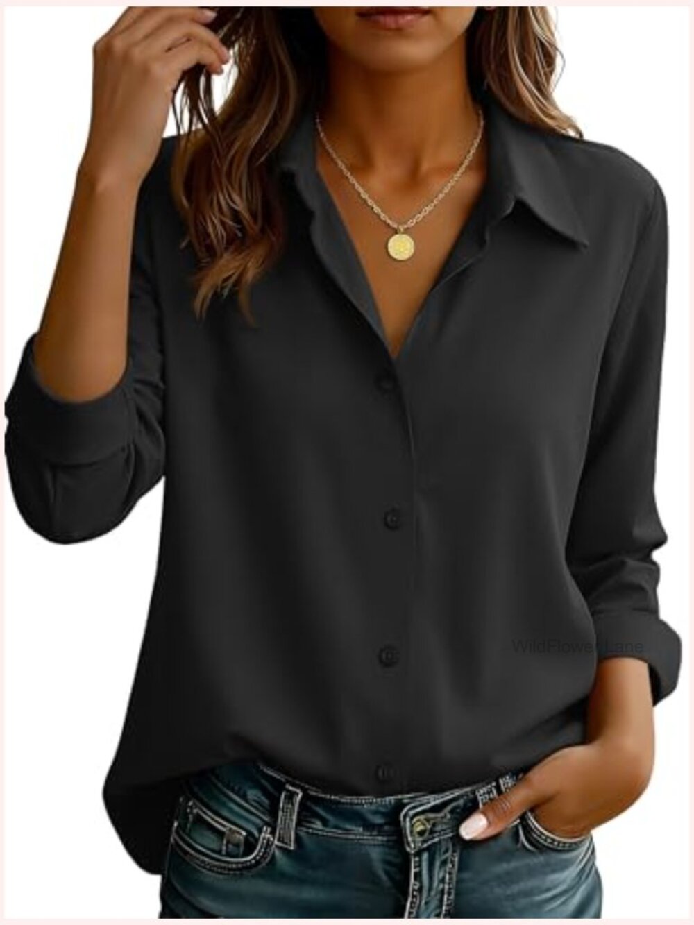 Ultra-Soft Non-Iron Wrinkle Free Button Down Blouse Work Top - Picture 4 of 6